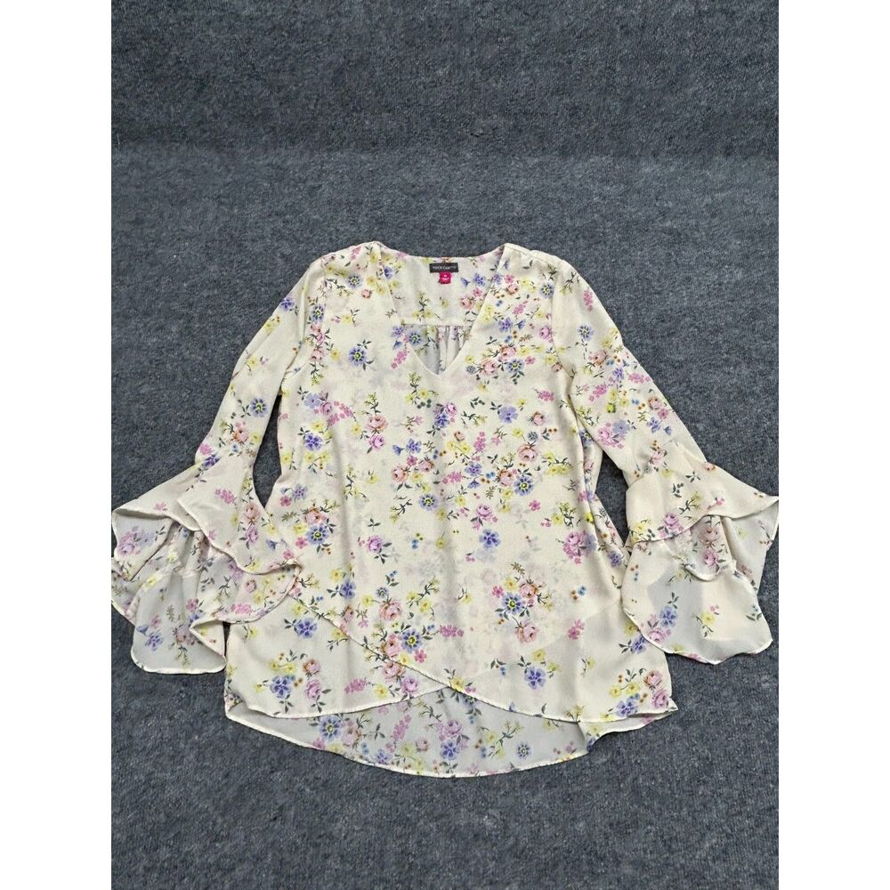 Vince Camuto Women's Floral Blouse V Neck Ruffle Flare Sleeve Boho Top Size M